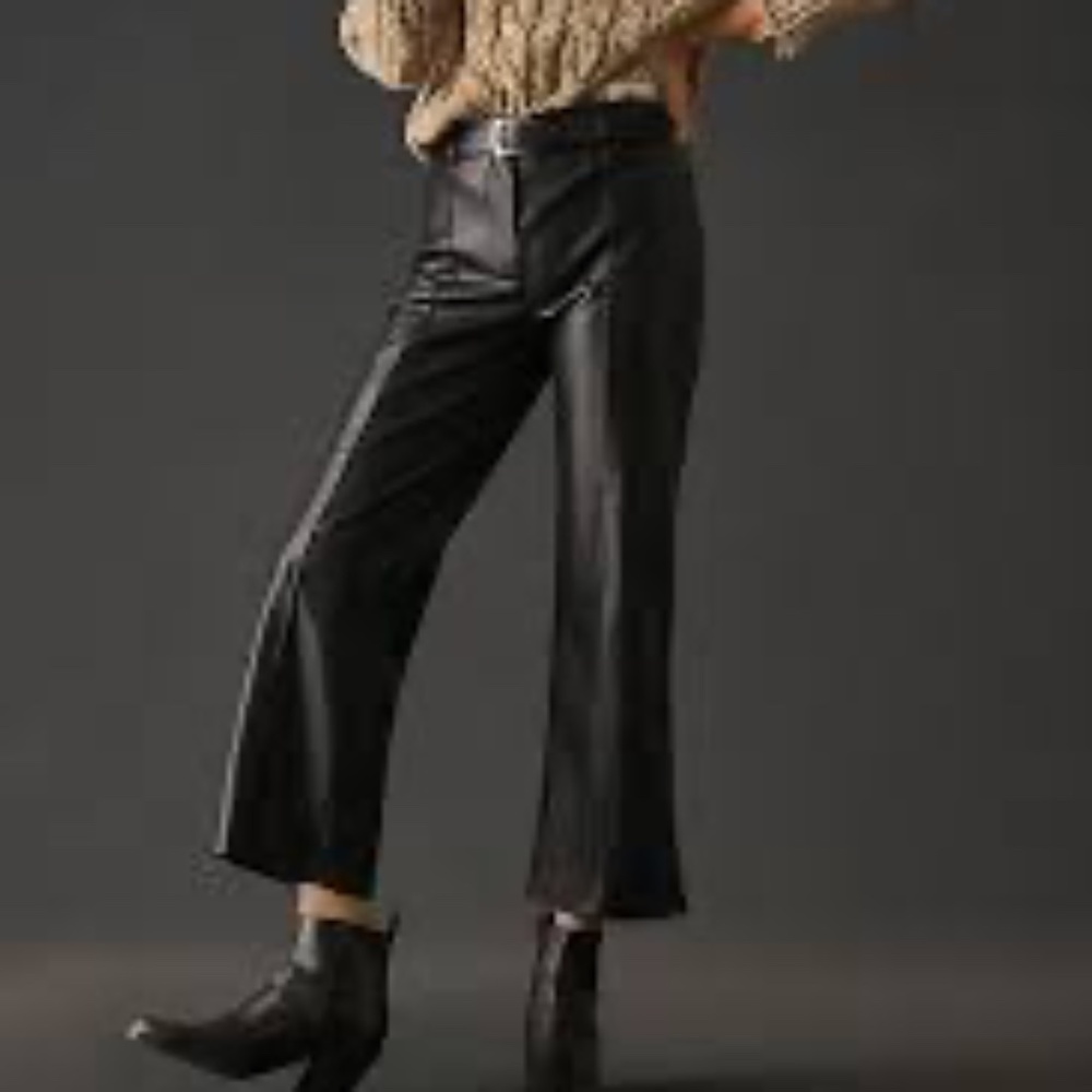 Avec Les Filles black faux leather wide leg trousers size L large belt loops